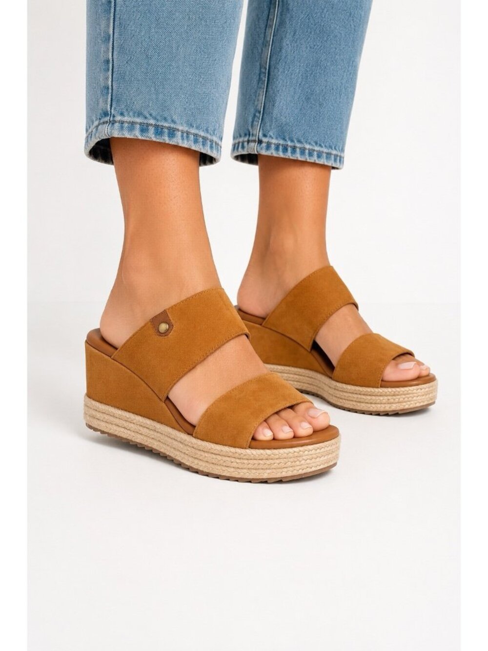 Joie Tan Camel Suede Espadrille Wedge Sandals Platform Slides Size 7.5 NEW - Picture 1 of 8